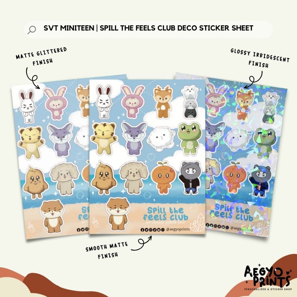 SEVENTEEN MINITEEN | Spill the feels Club Deco Sticker Sheet | Fan-made by Aegyo Prints