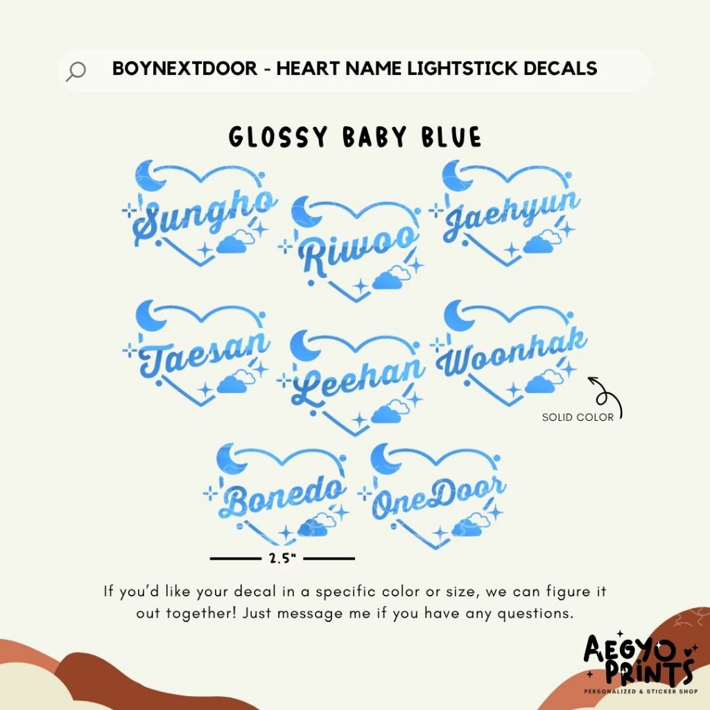 BOYNEXTDOOR - HEART NAME LIGHTSTICK DECALS | by Aegyoprints
