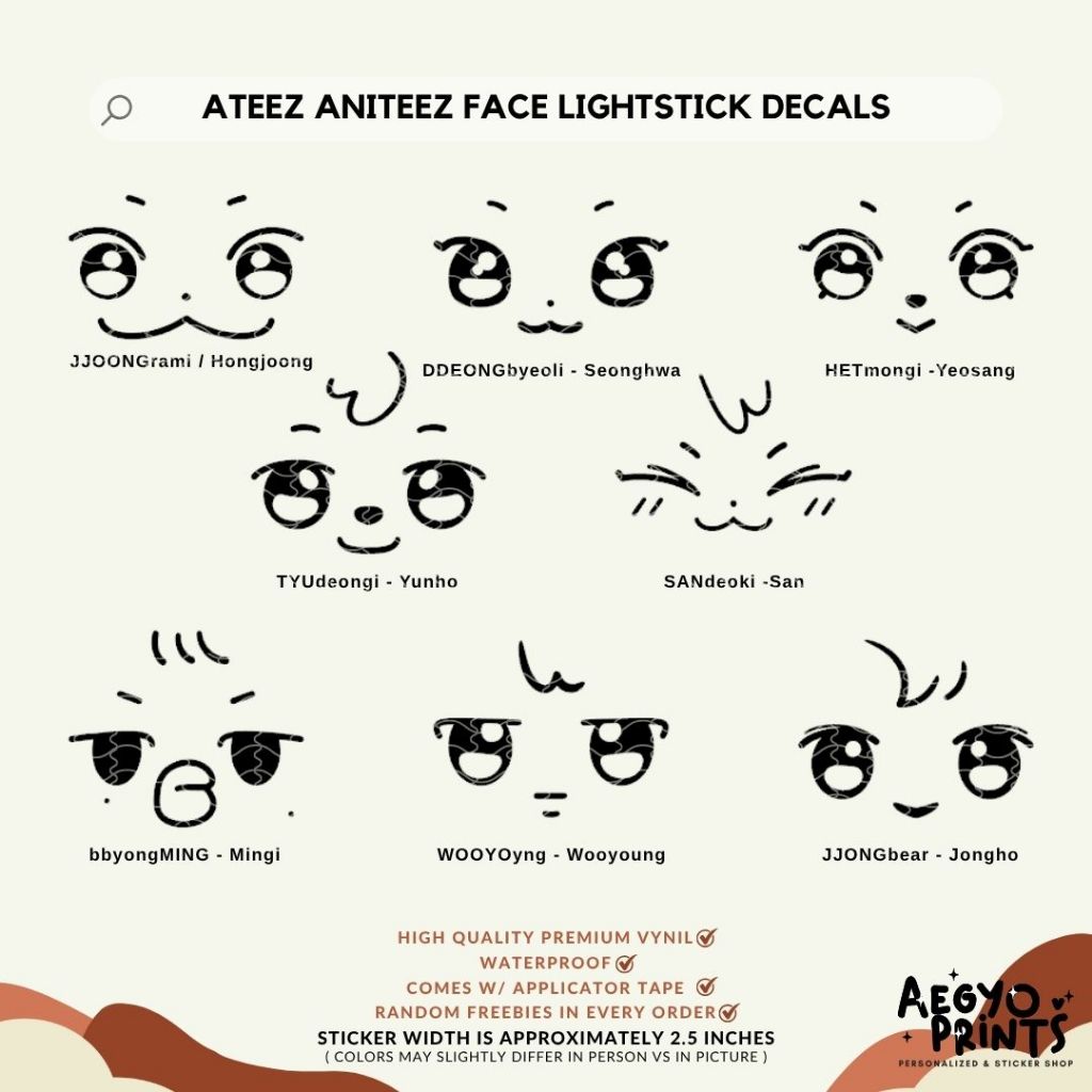 ATEEZ ANITEEZ FACE LIGHTSTICK DECAL STICKER by Aegyoprints