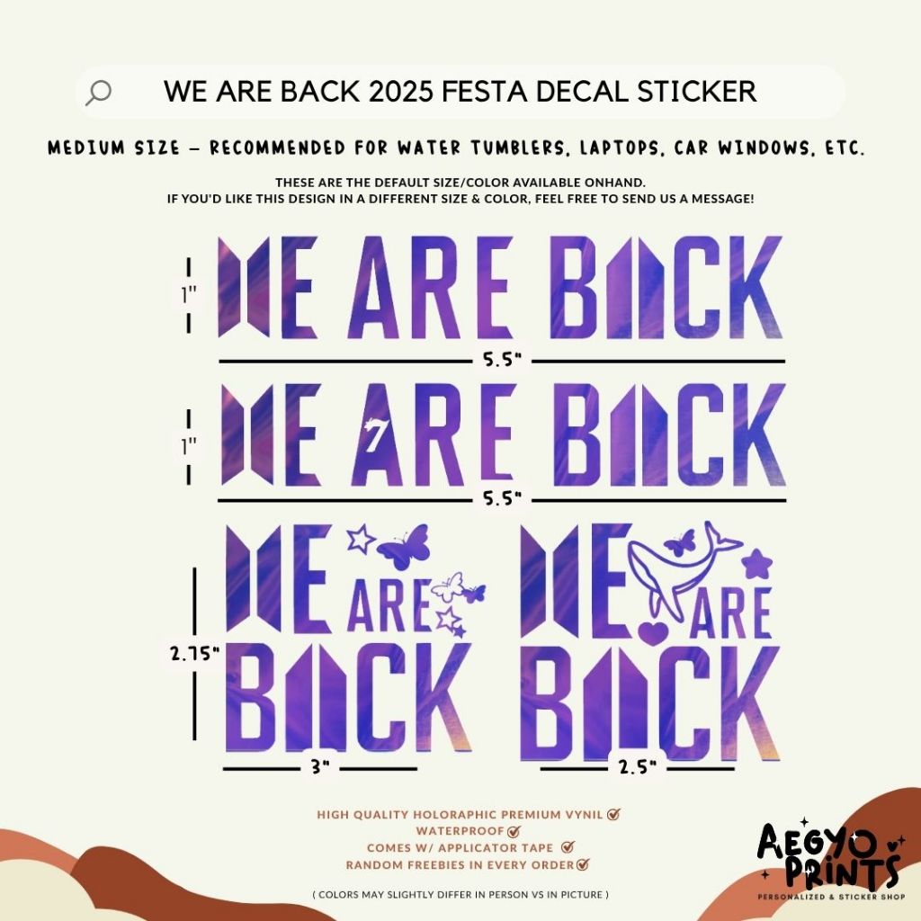 WE ARE BACK - BTS 2025 FESTA DECAL STICKER | Aegyoprints