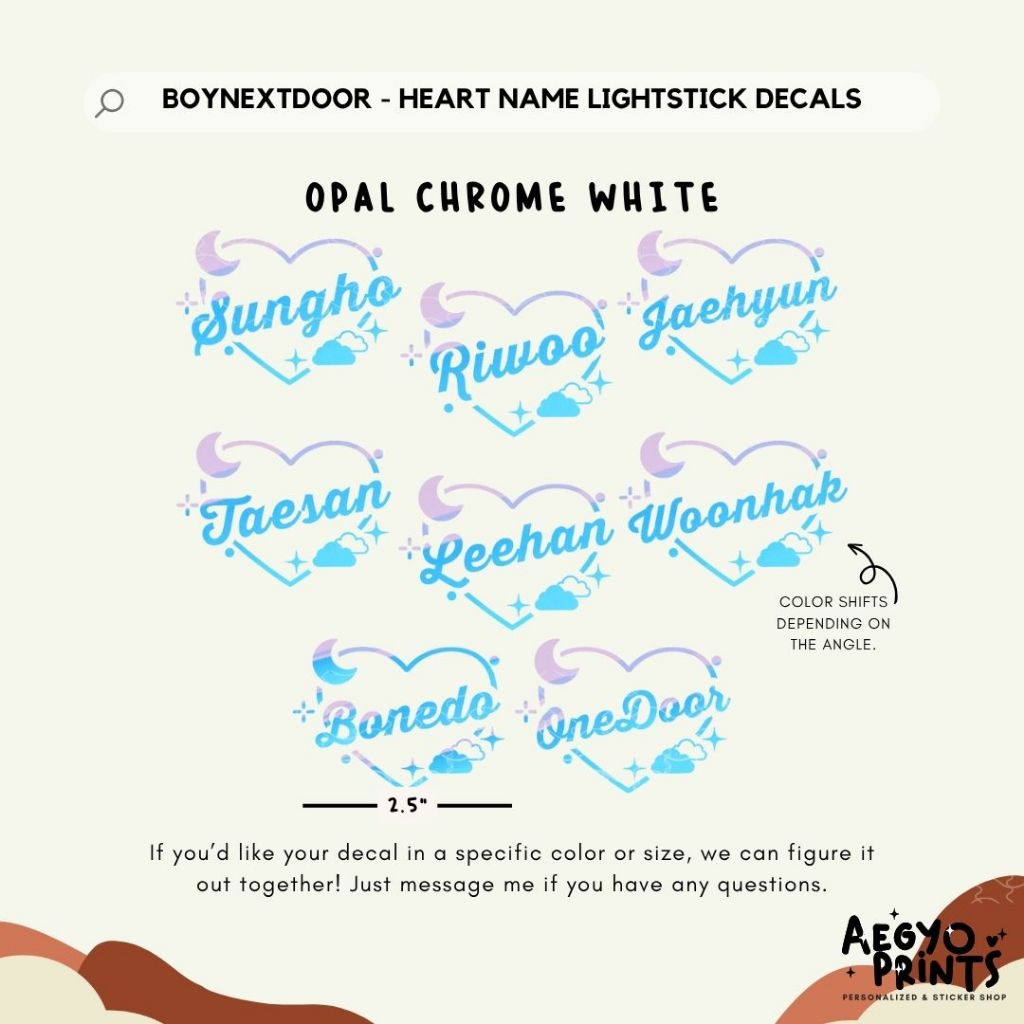BOYNEXTDOOR - HEART NAME LIGHTSTICK DECALS | by Aegyoprints