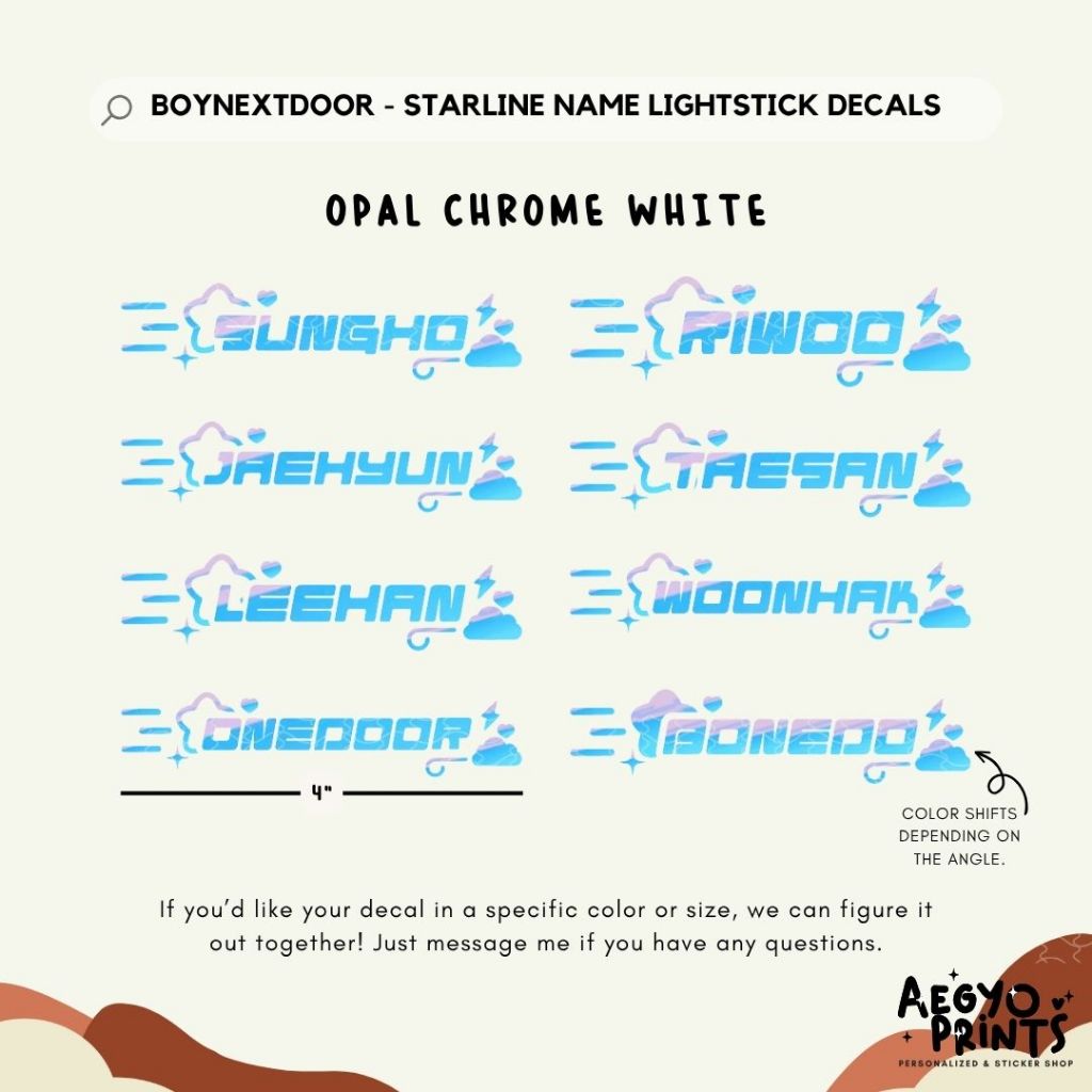 BOYNEXTDOOR - STARLINE NAME BND BONEDO LIGHTSTICK DECALS | by Aegyoprints