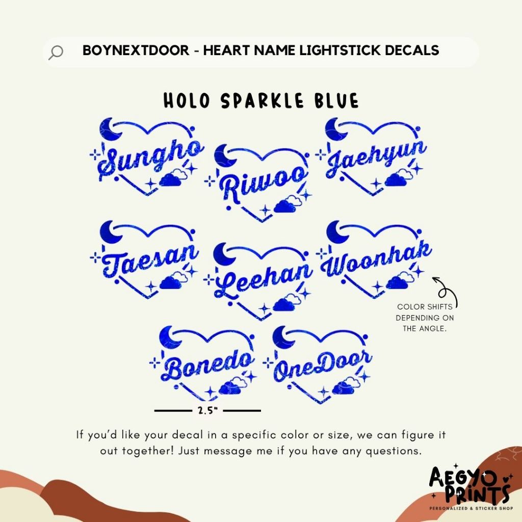 BOYNEXTDOOR - HEART NAME LIGHTSTICK DECALS | by Aegyoprints