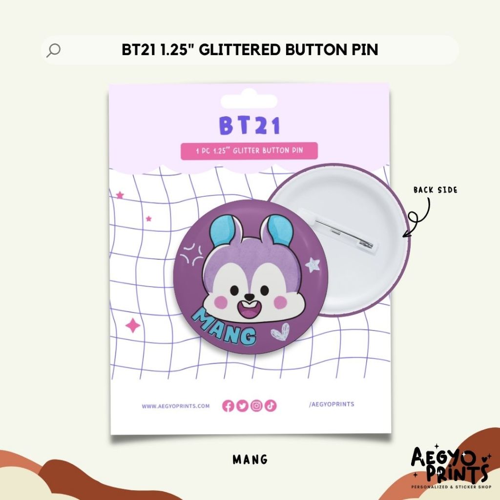 BT21 | BTS Fan-made Glitter Button Pins by Aegyoprints