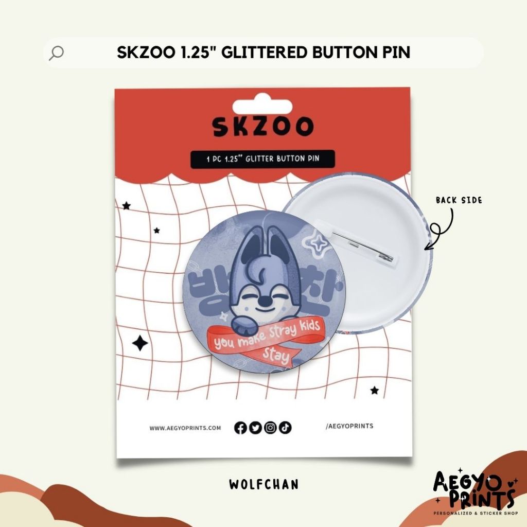 SKZOO | Stray Kids Fan-made Glitter Button Pins by Aegyoprints