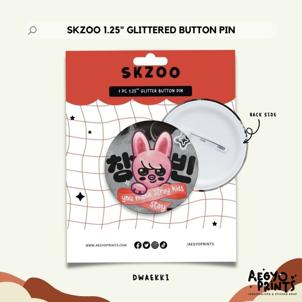 SKZOO | Stray Kids Fan-made Glitter Button Pins by Aegyoprints