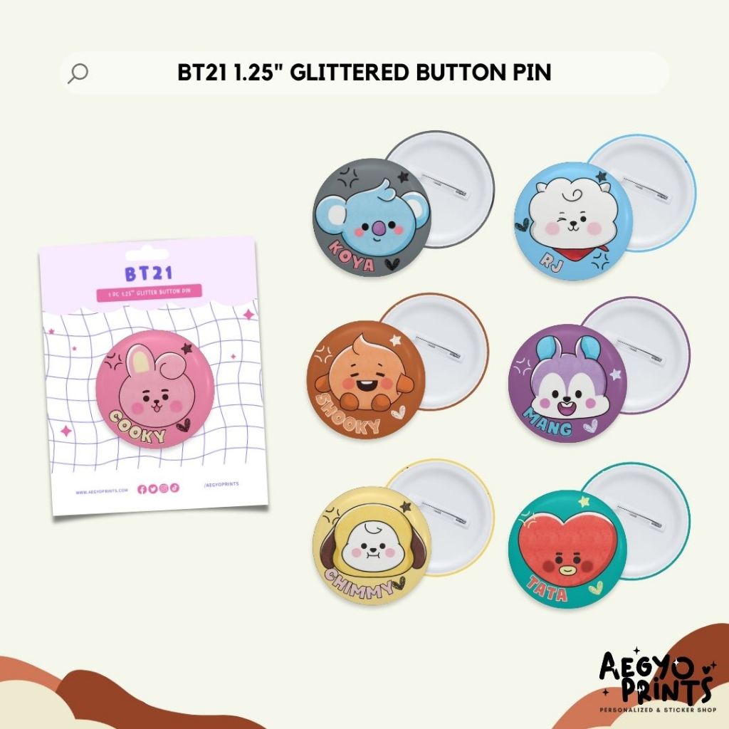 Treasure Exo Popsocket BT21 BTS Fan-made Glitter Button Pins By