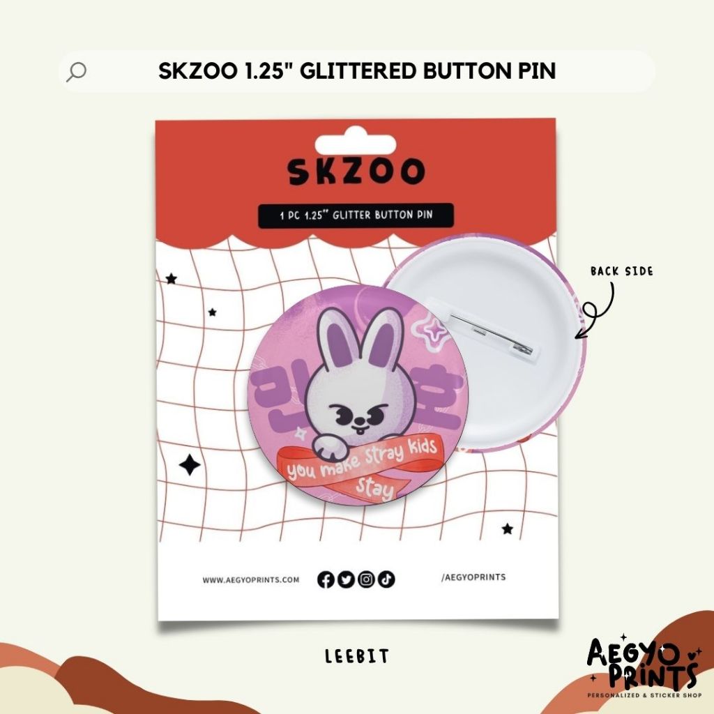 SKZOO | Stray Kids Fan-made Glitter Button Pins by Aegyoprints