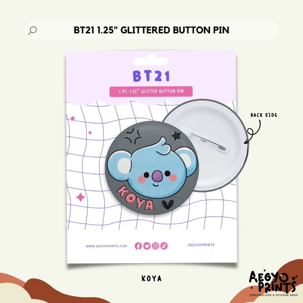 BT21 | BTS Fan-made Glitter Button Pins by Aegyoprints