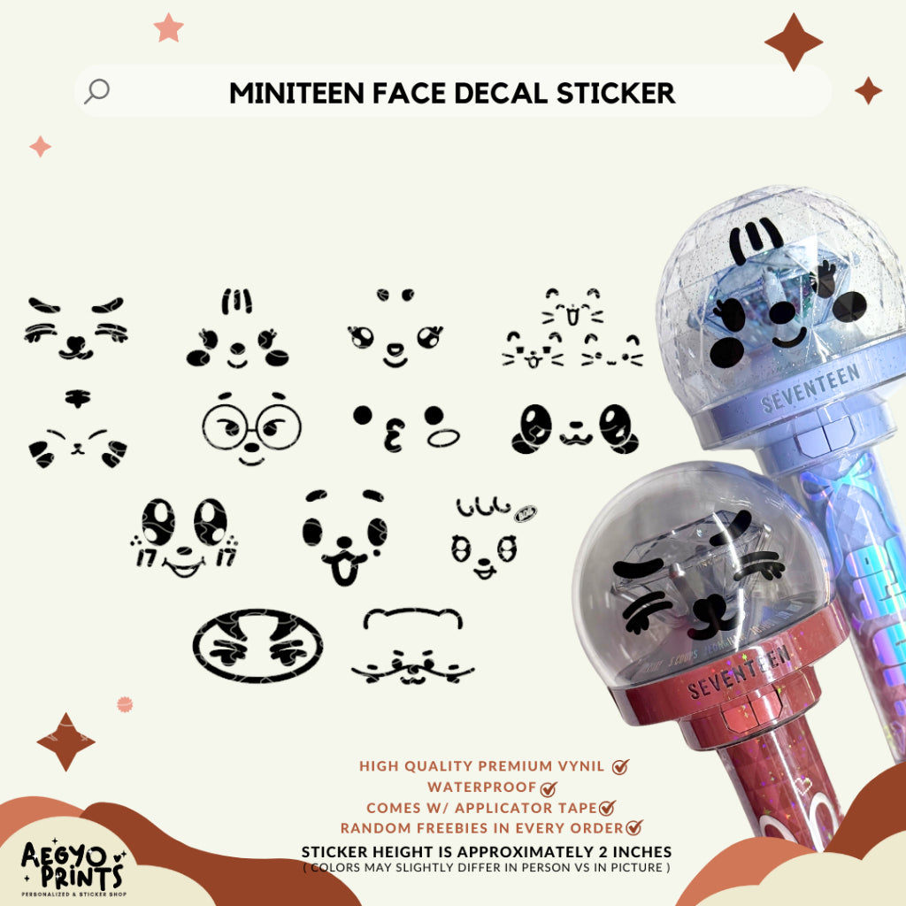 Seventeen Mini-Teen Face Lightstick Decal Stickers by Aegyoprints