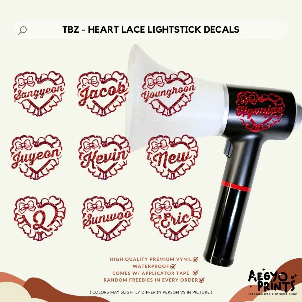The Boyz - MEMBERS NAME LIGHTSTICK DECALS FOR DEOBI BONG FAN-MADE BY AEGYOPRINTS