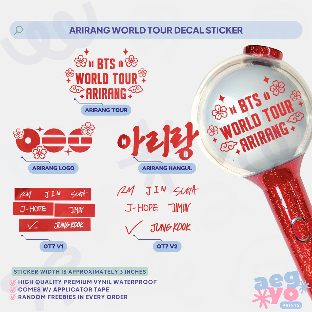 ARIRANG WORLD TOUR FAN-MADE DECAL STICKERS by Aegyo Prints