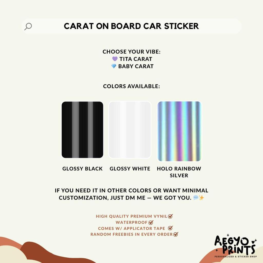 Carat On Board Car Stickers Decal by Aegyoprints