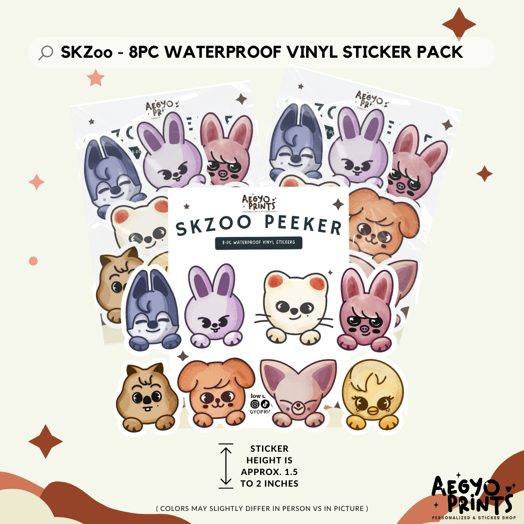 SKZoo Peeker 8-PC WATERPROOF VINYL STICKER PACK | Aegyoprints