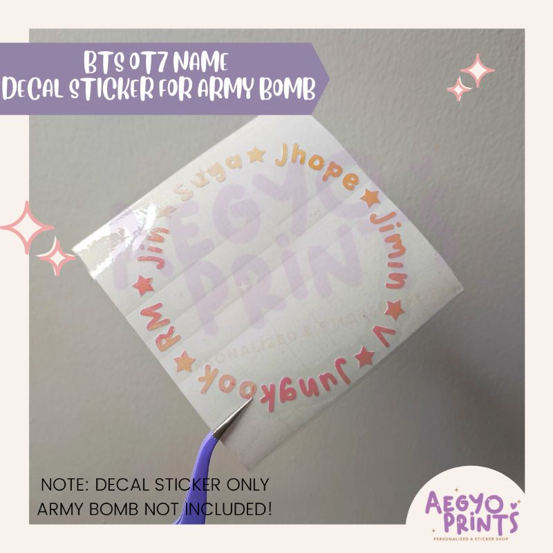 BTS OT7 NAME ROUND DECAL STICKER FOR ARMY BOMB | By Aegyoprints