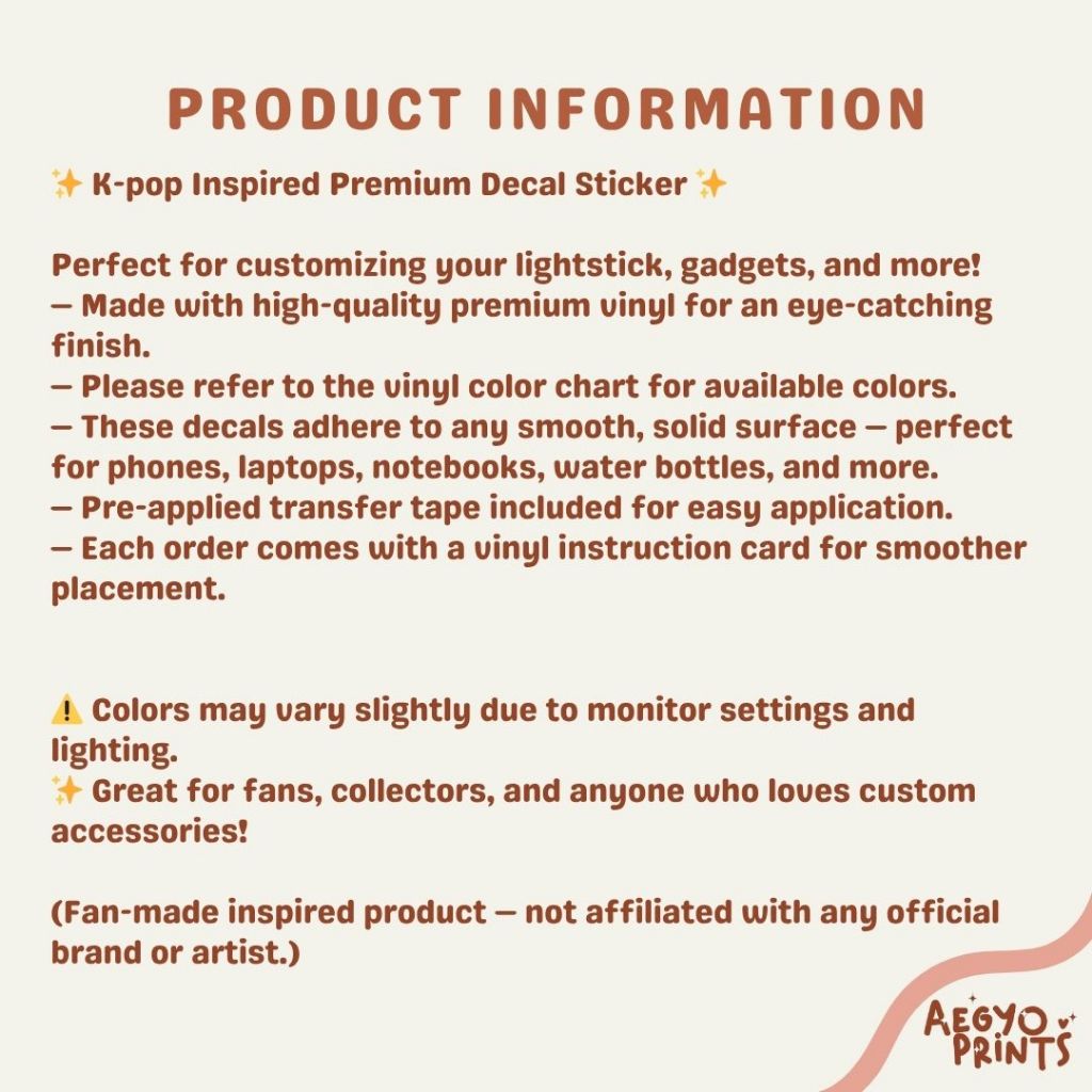 SEVENTEEN - BIAS DECO KIT LIGHTSTICK DECALS FOR CARAT BONG FAN-MADE BY AEGYOPRINTS