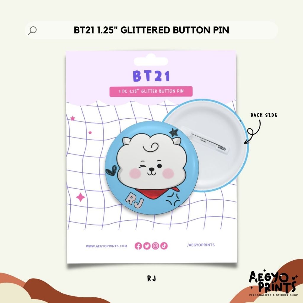 BT21 | BTS Fan-made Glitter Button Pins by Aegyoprints