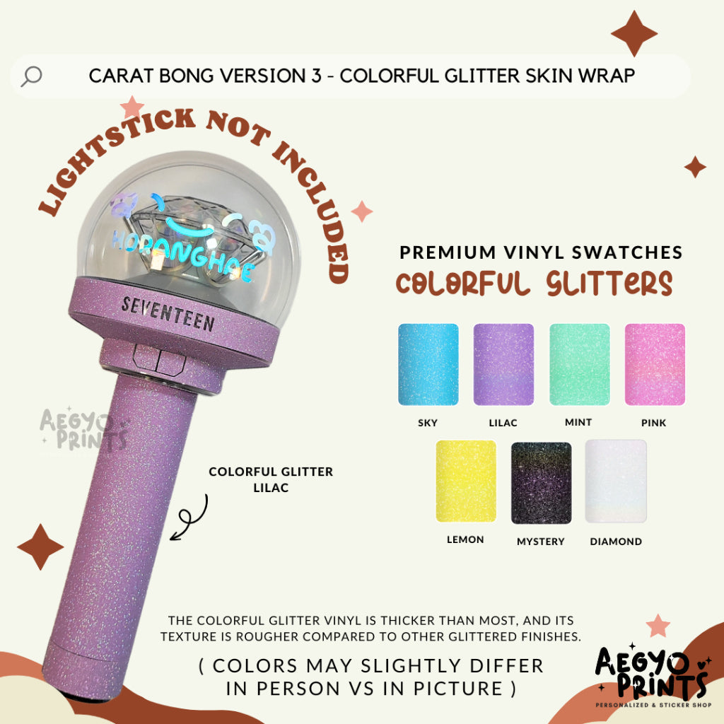 CARAT BONG V3 - COLORFUL GLITTER SKIN WRAP FOR SEVENTEEN LIGHTSTICK CBV3