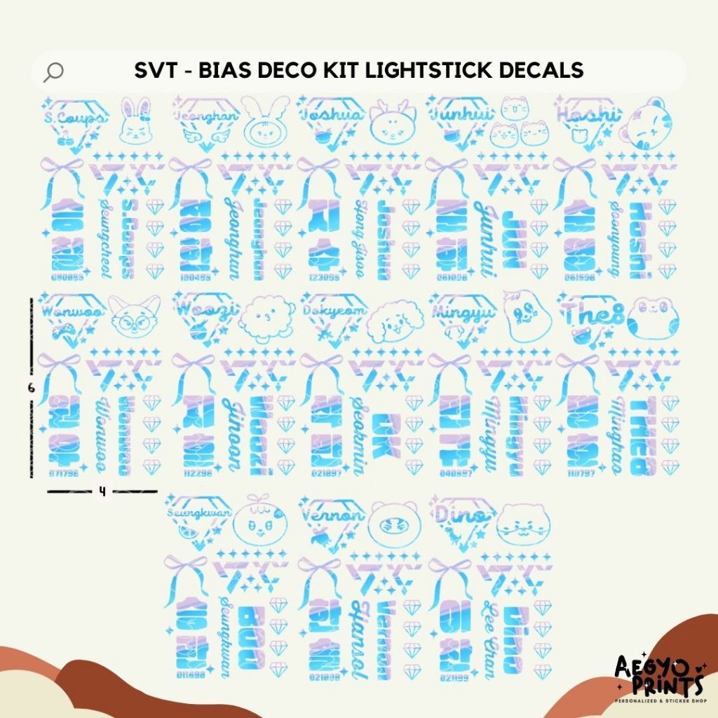 SEVENTEEN - BIAS DECO KIT LIGHTSTICK DECALS FOR CARAT BONG FAN-MADE BY AEGYOPRINTS