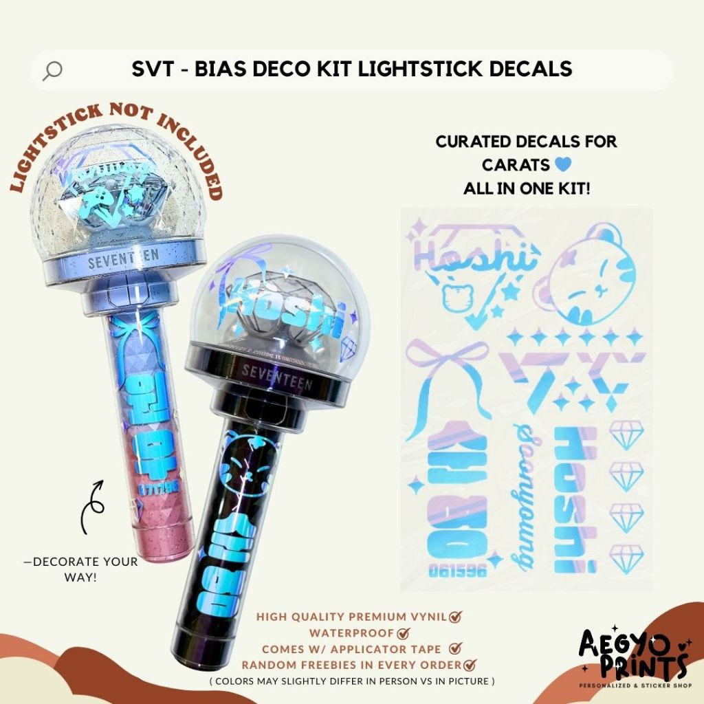 SEVENTEEN - BIAS DECO KIT LIGHTSTICK DECALS FOR CARAT BONG FAN-MADE BY AEGYOPRINTS