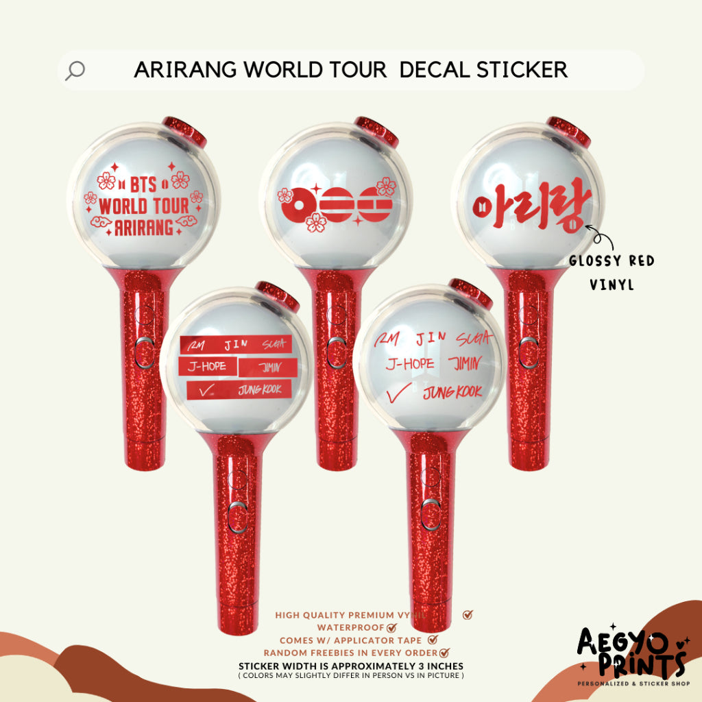 ARIRANG WORLD TOUR FAN-MADE DECAL STICKERS FOR ARMY BOMB by Aegyo Prints